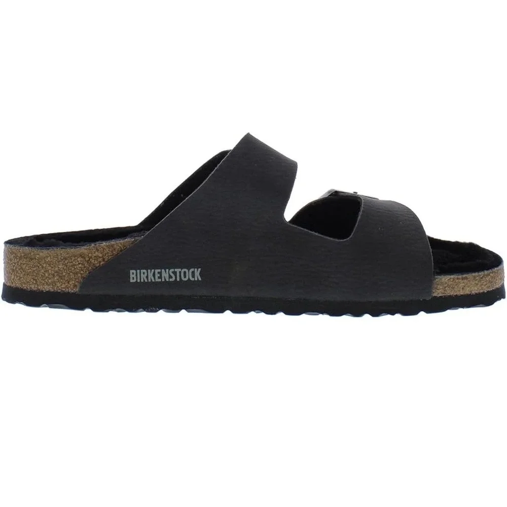 Birkenstock Arizona BS Desert Dust Black Shearling Sandals Mens 9 Womens 11 New
